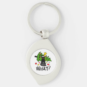 Grappige Zwarte Kat Kerstboom Kerstmis Santa Humor Sleutelhanger