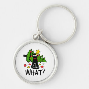 Grappige Zwarte Kat Kerstboom Kerstmis Santa Humor Sleutelhanger