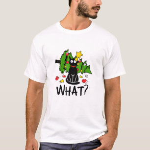 Grappige Zwarte Kat Kerstboom Kerstmis Santa Humor T-shirt