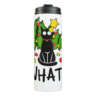 Grappige Zwarte Kat Kerstboom Kerstmis Santa Humor Thermosbeker