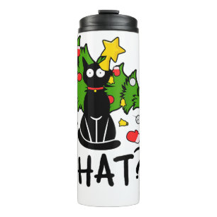 Grappige Zwarte Kat Kerstboom Kerstmis Santa Humor Thermosbeker