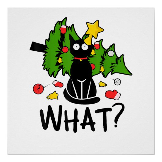 Grappige Zwarte Kat Kerstboom Kerstmis Sinterklaas Perfect Poster (Voorkant)