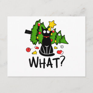 Grappige Zwarte Kat Kerstboom Merry Santa Humor C Informatiekaartje