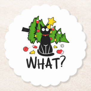 Grappige Zwarte Kat Kerstboom Merry Santa Humor C Kartonnen Onderzetters