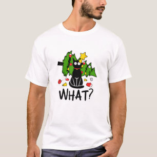 Grappige Zwarte Kat Kerstboom Merry Santa Humor C T-shirt