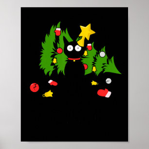 Grappige Zwarte Kat Kerstboom Vrolijke Xmas Humor  Poster