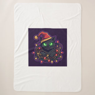 Grappige Zwarte Kat Kerstlichten Dekbed Sherpa Deken
