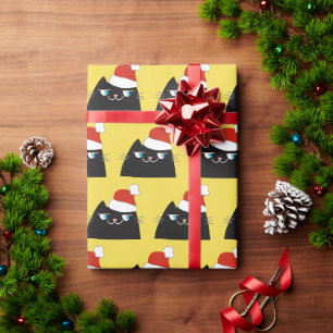 Grappige Zwarte Kat Kerstman Kerstmis Cadeaupapier