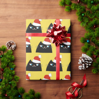 Grappige Zwarte Kat Kerstman Kerstmis Cadeaupapier