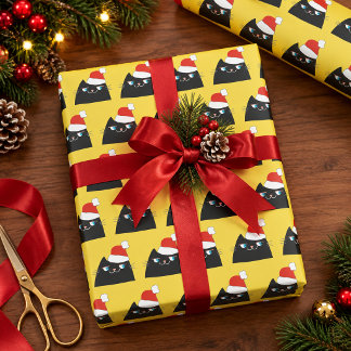 Grappige Zwarte Kat Kerstman Kerstmis Cadeaupapier