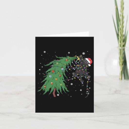 Grappige zwarte kat Kerstman verstrikt in kerstboo Kaart (Voorkant)