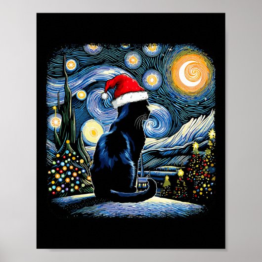 Grappige zwarte kat kerstmuts kerstavond vrolijk c poster (Voorkant)