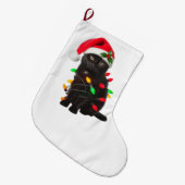 Grappige zwarte kat kerstmuts kerstboom lichten grote kerstsok (Voorkant (Hangend))