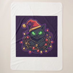 Grappige Zwarte Kat Kerstverlichting Dekbed Sherpa Deken