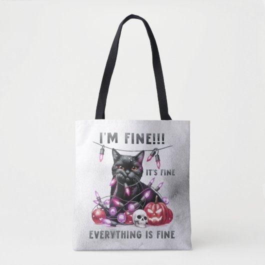 Grappige zwarte kat kerstverlichting Halloween Tote Bag (Voorkant)