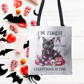 Grappige zwarte kat kerstverlichting Halloween Tote Bag