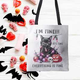 Grappige zwarte kat kerstverlichting Halloween Tote Bag
