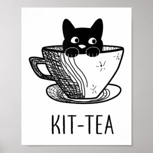 Grappige Zwarte Kat Kit-tea Grafische Mannen Vrouw Poster