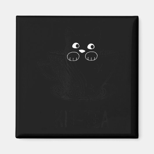 Grappige Zwarte Kat Kit-Thee Grafisch Magneet (Voorkant)