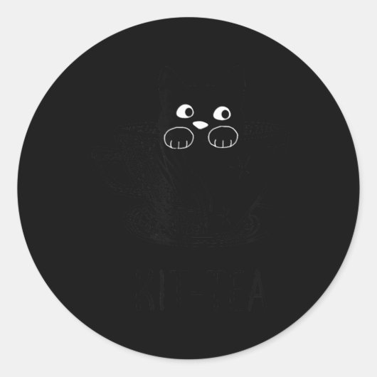 Grappige Zwarte Kat Kit-Thee Grafisch Ronde Sticker (Voorkant)