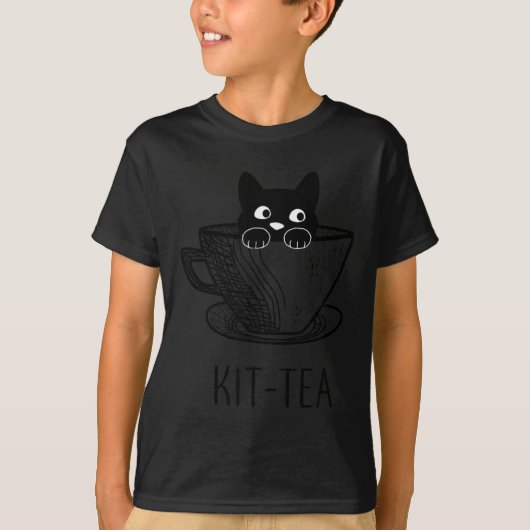 Grappige Zwarte Kat Kit-Thee Grafisch T-shirt (Voorkant)