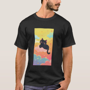 Grappige Zwarte Kat Kleurrijke Wolken Schattige Ka T-shirt