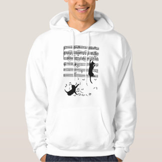 Grappige zwarte kat klimt op muziekblad hoodie