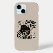 Grappige Zwarte Kat Koffie iPhone 15 Hoesje (Achterkant)