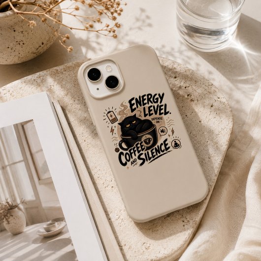 Grappige Zwarte Kat Koffie iPhone 15 Hoesje