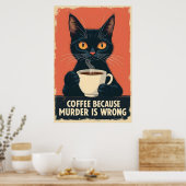 Grappige zwarte kat koffie kunst - koffie omdat mo poster (Keuken)