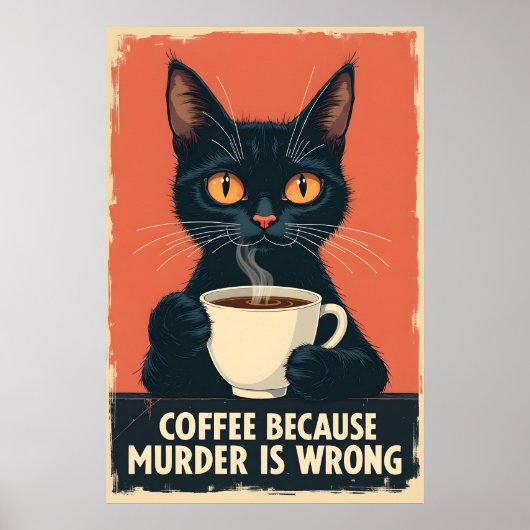 Grappige zwarte kat koffie kunst - koffie omdat mo poster (Voorkant)