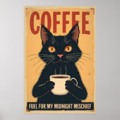 Grappige zwarte kat koffie kunst - koffie omdat mo poster (Voorkant)