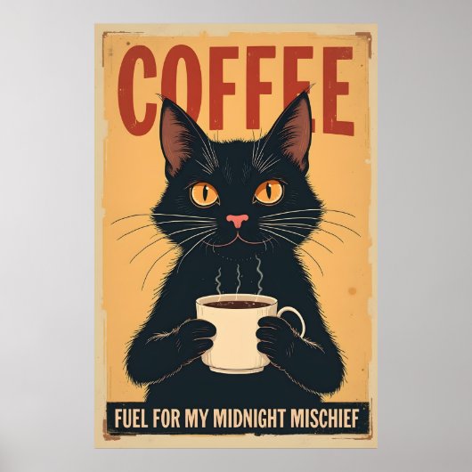 Grappige zwarte kat koffie kunst - koffie omdat mo poster (Voorkant)
