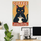 Grappige zwarte kat koffie kunst poster (Thuiskantoor)