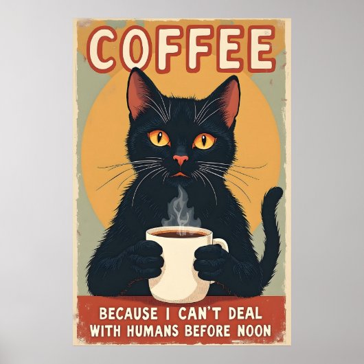 Grappige zwarte kat koffie kunst poster (Voorkant)