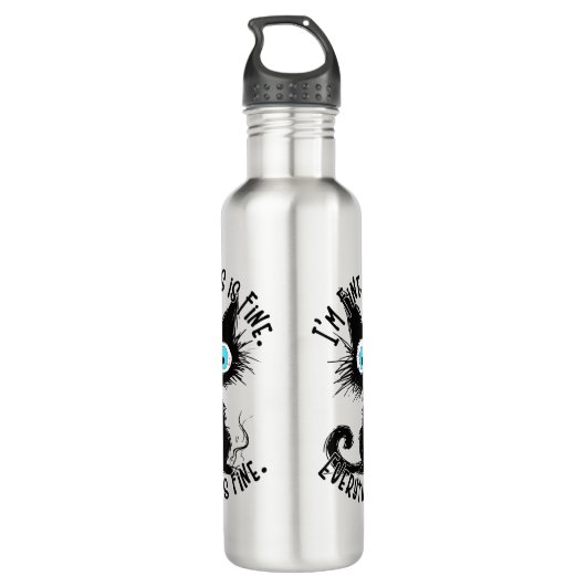 Grappige zwarte kat kunst het is prima ik ben prim waterfles (Achterkant)