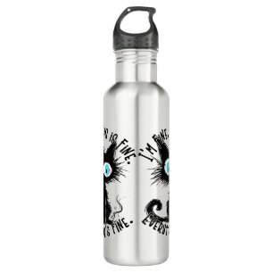 Grappige zwarte kat kunst het is prima ik ben prim waterfles