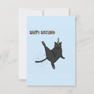 Grappige Zwarte Kat Laat Confetti Vliegen Gelukkig Bedankkaart