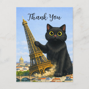 Grappige Zwarte Kat Laat de Eiffeltoren Omvallen D Briefkaart