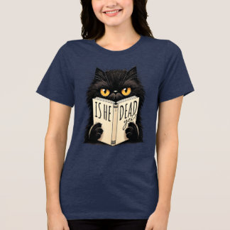 Grappige Zwarte Kat Leest Boekliefhebber Ontwerp Tri-Blend Shirt