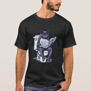 Grappige Zwarte Kat Leest Krant Toilet Humor Sar T-shirt