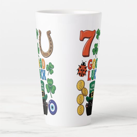 Grappige Zwarte Kat Lucky Charm St. Patrick's Day Latte Mok (Voorkant)