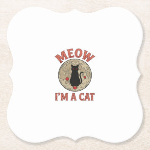 Grappige Zwarte Kat Maan Vintage Halloween Ontwerp Kartonnen Onderzetters