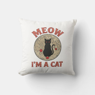 Grappige Zwarte Kat Maan Vintage Halloween Ontwerp Kussen