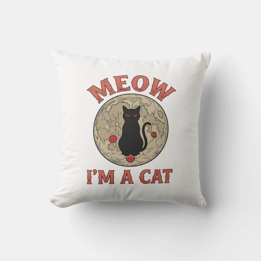 Grappige Zwarte Kat Maan Vintage Halloween Ontwerp Kussen (Voorkant)