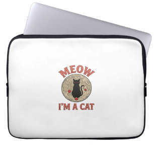 Grappige Zwarte Kat Maan Vintage Halloween Ontwerp Laptop Sleeve