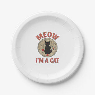 Grappige Zwarte Kat Maan Vintage Halloween Ontwerp Papieren Bordje