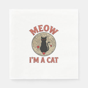 Grappige Zwarte Kat Maan Vintage Halloween Ontwerp Servet