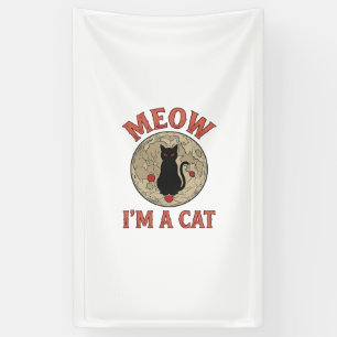 Grappige Zwarte Kat Maan Vintage Halloween Ontwerp Spandoek