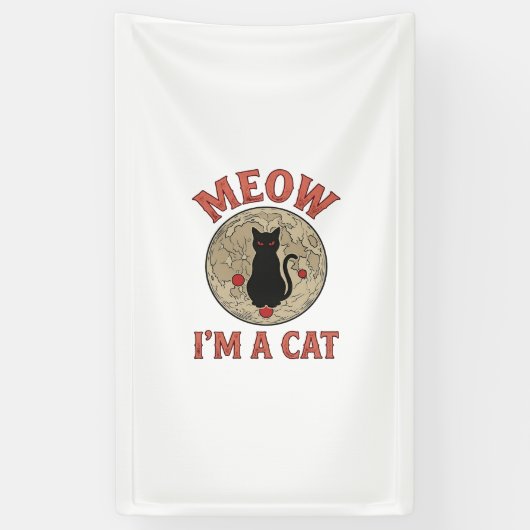 Grappige Zwarte Kat Maan Vintage Halloween Ontwerp Spandoek (Verticaal)